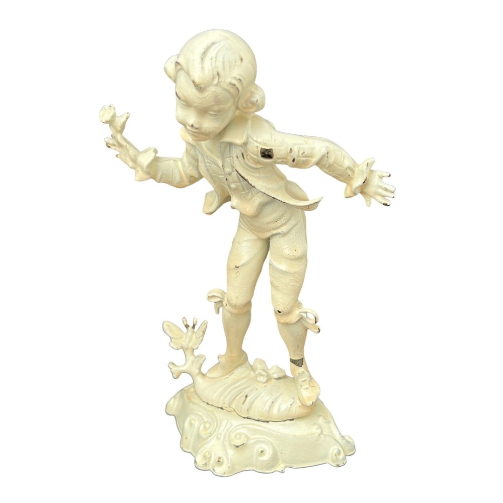Figurine Italian Ivorine 1960s Boy with Butterfly Resin Decor‎ Vintage Sculpture